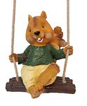 Wonderland Resin Garden Swinging Boy Squirrel Statue To Hang in Balcony Outdoors Gifting Christmas Decor (Brown)