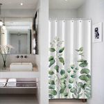 AWERT Small Half Size Stall Shower Curtain with 6 Hooks Shower Stall Curtain 36 x 72 Plant Sage Green Leaves 36 inch Shower Curtain for Bathroom/RV and Camper (Green Leaves)