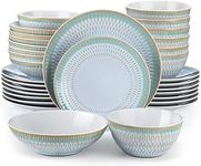 vancasso PLUVO Embossed Dinner Sets, Stoneware Vintage Look Green Dinnerware Tableware, 32 Pieces Dinner Service Set for 8, Include Dinner Plate, Dessert Plate, Pasta Bowl and Cereal Bowl