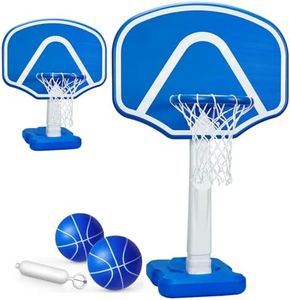 Pool Basketball Hoop with 2 Adjustable Heights, Swimming Pool Basketball Hoop Poolside Set with 2 Balls and Pump, Pool Games Pool Toys