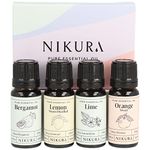 Nikura Citrus Oils Set - 4 x 10ml | Perfect for Cleaning, Aromatherapy, Diffusers for Home, Incense, Laundry | 100% Pure and Natural Essential Oils Including Bergamot, Lemon, Lime and Sweet Orange