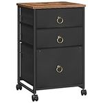 HOOBRO Mobile File Cabinet, Rolling Printer Stand with 3 Drawers, Office Cabinet, Fabric Vertical Filing Cabinet fits A4 or Letter Size for Home Office, Black and Rustic Brown BFK30WJ01