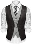 COOFANDY Men's Suede Leather Vest Layered Style Dress Vest Waistcoat, Black/Dark Gray, Small