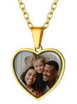 Personalized Photo Necklace Gifts for Mom Mothers Day Gold Plated Custom Heart Pendant with Engraving Text Engraved Picture Chain