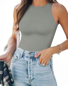 MANGOPOP Tank Top Body Suits Women Sexy Crew Neck Racerback Halter Ribbed Sleeveless Bodysuit for Women