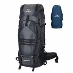 TRAWOC SKYRANGER 70 Liter Internal Frame Camping Backpack Trekking Hiking Rucksack Bag for Men & Women Travel Bag Front & Top Loading/Water Proof Rain Cover/Shoe Compartment, BHK011, Grey