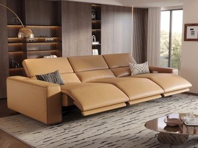 POVISON 109'' Oversized Wall Hugger 3 Seats Faux Leather Reclining Sofa, Zero Gravity Power Recliner Sofa with Power Headrest, Charging Ports, Recliner Couches for Living Room, RV, Khaki