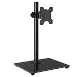 BONTEC Single Arm Monitor Stand for 13-32 Inch Screens, Freestanding Monitor Mount with Glass Base Up to 10 KG, Adjustable Motion Tilt ±75° Swivel ±80° Rotation 360°, VESA 75/100mm