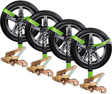 Digank Car Tie Down Straps for Trailers- 4 Pack 2"x96" with Tire Strap 3,300lb Safe Working Load - Adjustable Straps with Snap Hooks (Green)