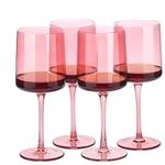 Navaris Pink Stemmed Wine Glasses - Set of 4 - Coloured Wine Glasses with Stems - Stylish Design Glassware for Serving Wine, Cocktails, Dessert