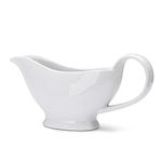 WishDeco White Gravy Boat, 200ml/8oz Ceramic Gravy Jug, Small Sauce Jug with Smooth Handle, Porcelain Sauce Boat for Salad Dressing, Broth, Cream, Milk