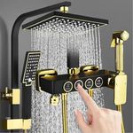 B Backline Brass Theromastic Shower Set 4 in 1 Wall Shower Mixer Hot & Cold Shower Panel, Shower system, Hand shower | overhead Shower | Jet Spray, Showers For Bathroom (Black Gold)