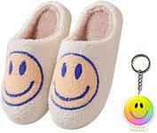 Cute Happy Face Slippers for Women Men, Retro Soft Plush Warm Cushioned Lightweight Non-Slip House Slippers Cozy Indoor Outdoor Slippers (7-8 Women/6-7 Men, Light Yellow)