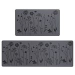 RLAVBL 2 Pieces Grey Kitchen Rug Set, Non-Slip and Washable Kitchen Mat for Hallway, Dining Room, and Entryway - 120x44cm + 75x44cm