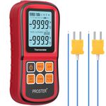 Proster Digital Thermocouple Thermometer Dual Channel Temperature Meter Tester with Two K Type Thermocouple Probe Sensor and LCD Backlight for K/J/T/E/R/S/N Type (Red)