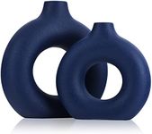 Blue Ceramics Vase for Home Decor -Blue Vase Set of 2 Circular Flowers Vase Modern Navy Blue Decor - Home Decoration for Kitchen Table, Living Room Side Table, Fire Place or Flower Shop