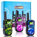 Walkie Talkie Kids 3 Pack, Toys Gift for 3-12 Years Boys Girls, Kids' Radio Walkie Talkies 3KM Long Range with VOX,Backlit LCD,Flashlight, for Camping,Outdoor Adventures,Family Games - Camo