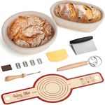 Banneton Proofing Basket Set, Sourdough Bread Starter Kit for Sourdough Bread, 9.8'' Round & 9.5'' Oval Proofing Bowls, Baking Supplies with Bread Tools & Silicone Bread Sling, Baking Gift Basket