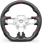 TESFEEL Carbon Fiber Steering Wheel for Mustang 2015-2017 Nappa Perforated Leather with Hand Stitching D-shaped Steering Wheel for Mustang EcoBoost/GT/V6 for Shelby GT350/GT350R