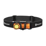 OLIGHT Perun 2 Mini Head Torch 1100 Lumens Rechargeable, Multi-use Right Angle Pocket Light Bright Waterproof Flashlight with Headband, Perfect for Night Camping, Running, Hiking(Orange)