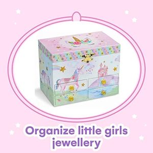 Jewelkeeper Musical Jewelry Box for girls with 4 Pullout Drawer - Party Unicorn Jewelry box, Beautiful Dreamer Tune & unicorn doll, great Unicorn gifts for Girls & jewelry storage box