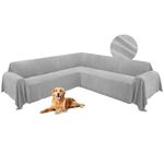 HDCAXKJ Corner Sectional Couch Covers for Dogs L Shape Sofa Cover with Tassel Chenille Super Soft Non Slip U Shaped Couch Cover Blanket Washable Sectional Slipcovers Protector (Ash Gray, 91x276 inch)