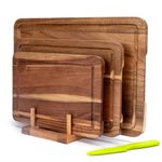 Wood Cutting Board for Kitchen, Wooden Cutting Board Set of 3 with Juice Groove, Double-Sided Chopping Board Serving Board for Meat, Vegetables and Cheese