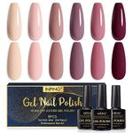 INPING Gel Polish Nude, 6 Colors UV Nail Polish Set, Natural Nude Bare Pink Beige Purple Brown Maroon Burgundy Red Nail Varnish Kit Soak Off UV/LED for French Manicure DIY Nail Art