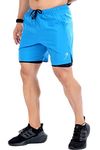 FUAARK Double Layer 2 in 1 Sports Shorts with Inner Tights for Men Gym Tight Short with Pocket (X-Large, Sky Blue)