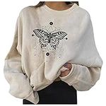 HZMM Long Sleeve Tunic Sweatshirt Printed Long Neck Casual Sweatshirts Round Womens Sleeve Loose Top Women's Hoodies & Sweatshirts Casual Jumper Tops fit Teenage Girl Ladies Beige