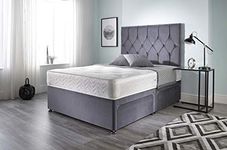 Bed Centre Ziggy Grey Plush Sprung Memory Foam Divan Bed Set With Mattress, 2 Drawers (Bottom Base) And Headboard (Double (135cm X 190cm))