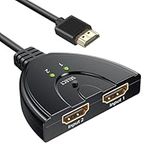 HDMI Switch,HDMI Splitter 2 in 1 Out,Manual HDMI Switcher with Pigtail Cable Supports 4K HDR 3D 1080P HDCP for PS4/PS3, Xbox, Firestick, HDTV, DVD, Blu-ray Player