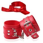 Leather Wrist Handcuffs Bracelet Role Play Exercise Bands Adjustable Chain and Satin Sleeping Mask Eye Mask for Halloween Cosplay