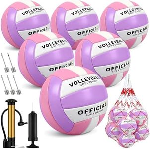 6 Pack Volleyballs Official Size 5, Waterproof Soft Volleyball With Pump and Net Bag for Indoor Outdoor Beach Pool Water Gym Training - Competition Volley Ball for Training Match for Beginner