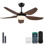 Kviflon 46 Inch Ceiling Fans with Lights and Remote/APP Control,Modern Downrods Flush Mount Ceiling Fan with 5 Reversible Blades 6 Speeds, 3 Colors Dimmable for Bedroom Kids Room, Brown