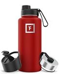 IRON °FLASK Camping & Hiking Hydration Flask, Wide Mouth, 3 Spout Lids, Stainless Steel Outdoor Water Bottle, Double Walled, Insulated Thermos, Metal Canteen - Fire Red, 32 Oz