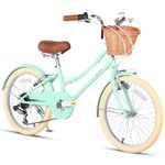 Glerc Missy 20" inch Girl Cruiser Kids Bike 6-Speed Teen Hybrid City Bicycle for Youth Ages 6 7 8 9 10 11 12 Years Old with Wicker Basket & Lightweight, Mint Green