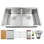 LQS Undermount Kitchen Sink 32"x 19",Workstation Ledge Kitchen Sink Handmade Undermount Sink 50/50 Double Bowl Stainless Steel Kitchen Sinks, 16 Gauge with Deep Kitchen Sink