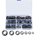 340 Pcs Starlock Washers, Internal Tooth Push On Locking Washers, Quick Speed Clips Fasteners Washers, Black Fixed Lock Washers Assortment Washers Kit - M3/M4/M5/M6/M8/M10/M12