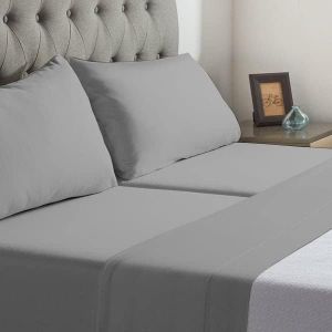 Cottingon Top Split King Sheets for Adjustable Bed, Split King Sheets for Adjustable Bed, Microfiber Split top King Sheets, Split Sheets for Sleep Number Beds 4 Pcs Set King 34" (Light Grey)