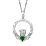 LeCalla 925 Sterling Silver Irish Claddagh Necklace for Women | BIS Hallmarked Open Circle Green Heart Shaped Zirconia Claddagh Heart Pendant Necklace 18 Inches