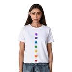 Gogirgit Chakras Printed White 100% Cotton Women T-Shirt, Round Neck, Half Sleeve, Regular Fit, Tops for Yoga, Gym, Meditation & Retreat (Women M Chakras White)