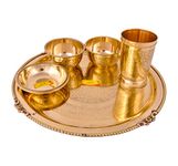 Shiv Shakti Arts® Pure Brass Thali Set | Dinner Set | 5 Pieces (Embossed Flower Eatching Design - Pital | Brass Dinnerware Set, for Gifting Diwali Special.