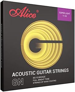 Alice Acoustic Guitar 6 Strings 85/15 Bronze Nano-Polishing Lamination Process Custom Light(11-52) Guitar String, 1 Pack(Golden)