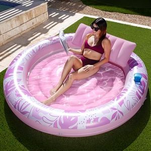 Sloosh Tanning Pool Lounger Float, Luxury Fabric Large Pool Floats Inflatable Lake Float IHeavy Duty Suntan Tub for Lake, Outdoor, Backyard, Swimming Pool, Pink