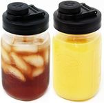 Brewing America Glass Mason Jar Pitcher with Lid - Ball Jars, 1 Quart (32 oz) with Black Wide Mouth Mason Jar Pour Lid, for Smoothie, Boba Cup, Sun Tea Jar, Cold Coffee Glass Tumbler, 2-Pack