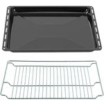 ICQN Baking Trays & Grid mm Set 465 x 370 x 30 mm, Enamelled Grease Pan, Chrome-Plated Oven Rack and Enamel Baking Tray for Oven and Hob, Grid 465 x 375 mm, Black