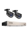 ZOSI 1080p CCTV Home Security Camera System, 8CH H.265+ 2MP DVR Recorder with 2pcs Outdoor Surveillance Camera, AI Human Vehicle Detection, Email Alert, Night Vision, IP66 Waterproof, No Hard Drive