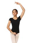 IKAANYA Girls Short Sleeves Cotton Leotard or Bodysuit - Ideal for Ballet, Dance, Gymnastics, Performance (Age 3-15 years) (Black, 10-11 Years)