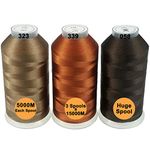 New brothread Set of 3 Different Brown Colors Polyester Machine Embroidery Thread Huge Spool 5000M for All Embroidery Machines